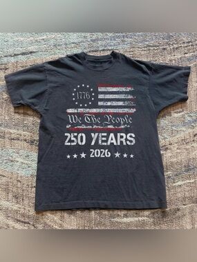 1776 We The People 250 Years 2026 American Flag Black Patriotic Graphic T-Shirt